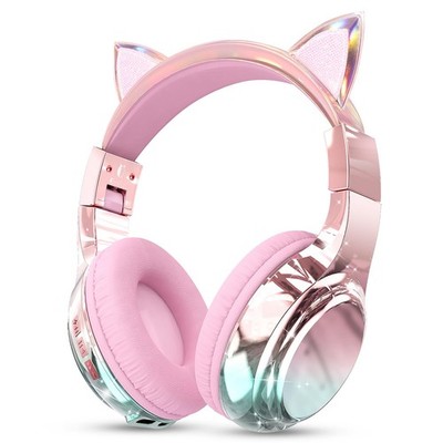 QearFun Kids Cat Ear Bluetooth Headphones, 60H Playtime, 74/85/94dB Pink