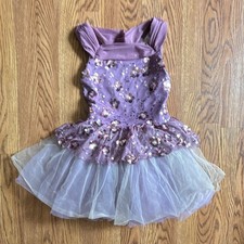 Curtain Call Girls Purple Sleeveless Sequin Dance Leotard Dress Tulle TutuSkirt