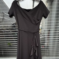 Roman Black V-Neck Wrap Dress Tie Waist Ruffle Short Sleeve Long Stretch 16