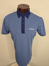 G/FORE Mens M Blue Striped Short Sleeve Golf Polo Shirt