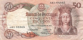 Banknote Portugal 50 Escudos 1964 gebraucht (Serie AKG)