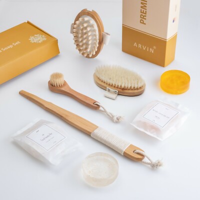 Arvin All Natural Dry Brushing Body Brush Premium Gift Set w. Soaps - Exfoliate