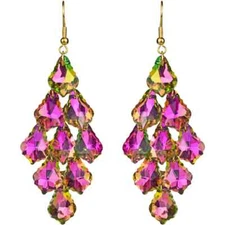 KIRKS FOLLY Divine Crystal Chandelier French Wire Earrings (Goldtone/Fushia Irid