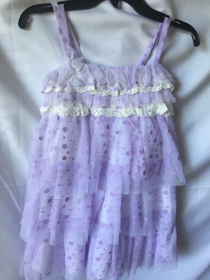 Vestido de Campo Isobella And Chloe Niña Punteado Lavanda en Niveles Talla 5-Nuevo Foto 3 de 4