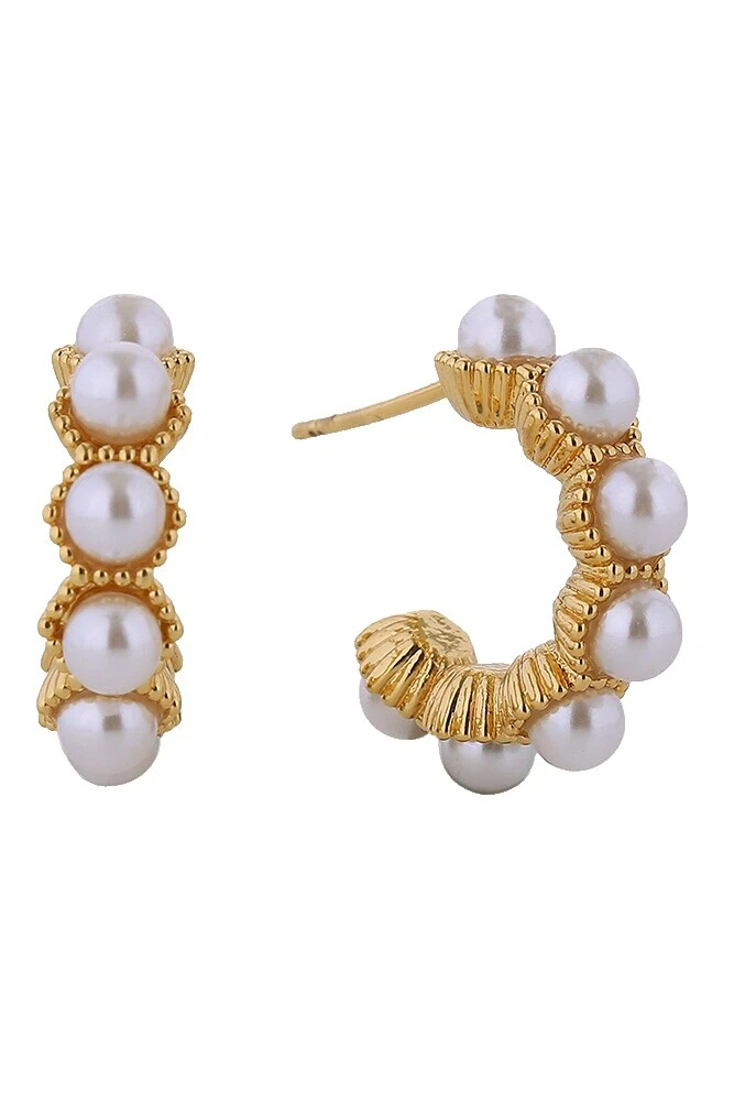 Pearl White Gold Plated Hoop Fashion Earrings