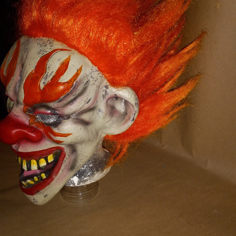 Adult Halloween Clown Mask Latex Horror Orange Hair Flame Eyes Scary Party - Image 2 of 4