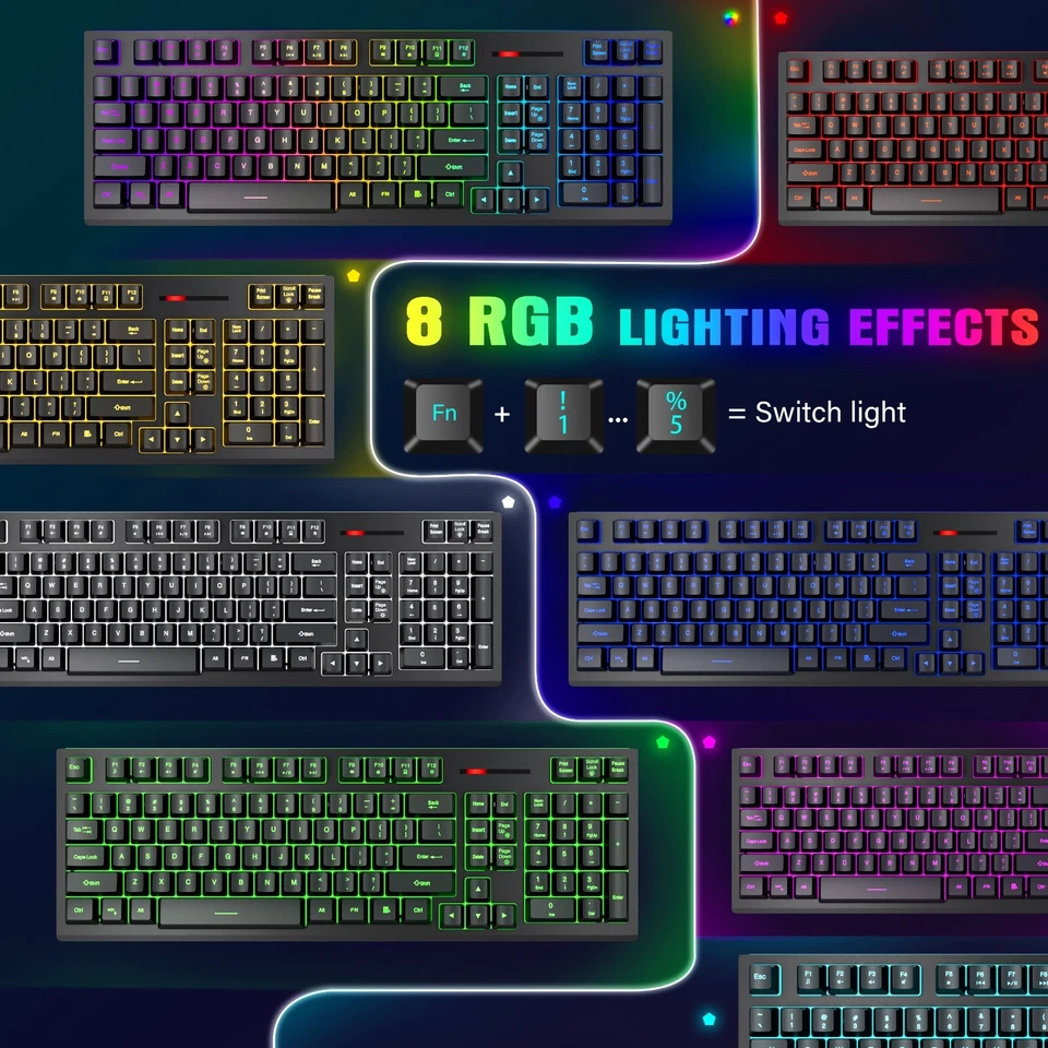 Rechargeable Wireless Keyboard and Mouse Gaming Combo Set RGB Backlit Light up A - Image 2 of 4