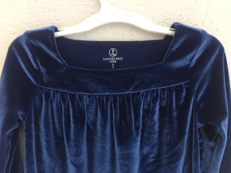 Lands’ End Girls Velvet Velour Navy Blue Holiday Size S 4Y Swing Dress - Image 2 of 4
