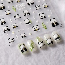 3D White Black Panda Nail Art Stickers Bamboo Self Adhesive Decal DIY Decor Des