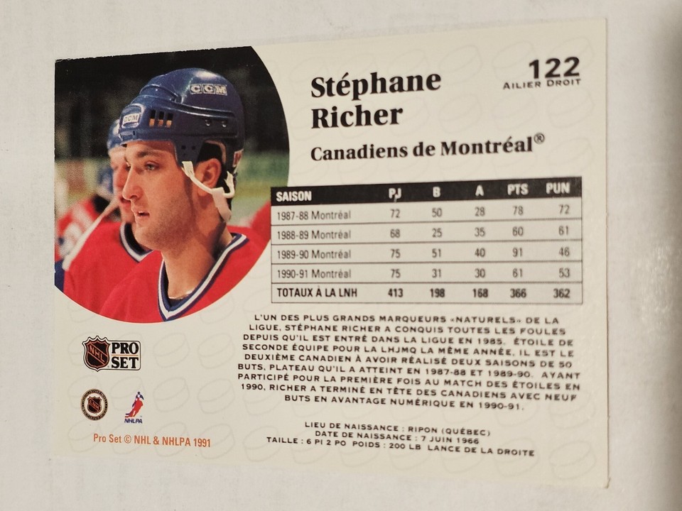 1991-92 Pro Set Canadiens Hockey Card #122 Stephane Richer | eBay