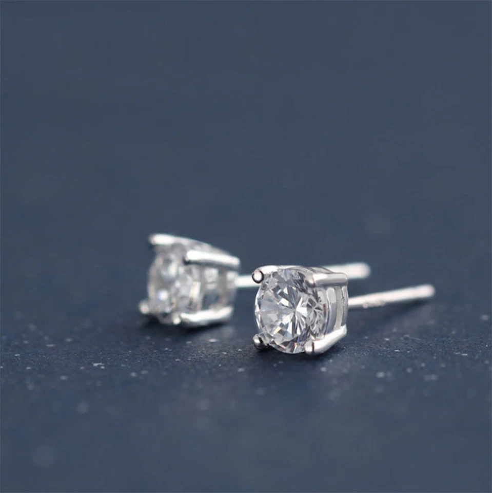 Argento Sterling 4 Piedini Rotondo 5mm Cz Orecchini a Lobo Trasparente Bianco - Immagine 4 di 4