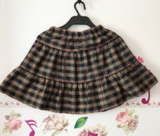 Black Green Red Gold Plaid Check Holiday Tiered Flared Holiday Skirt 6-8 Girls
