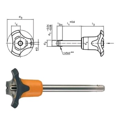 6 mm Stahl Schnellspanner Kugel Verriegelung Position Stift Druckknopf, Halder 22370.0159