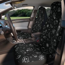 Creepy Cute Halloween Black Car Seat Covers - Set Of 2 - Spooky Auto Decorations