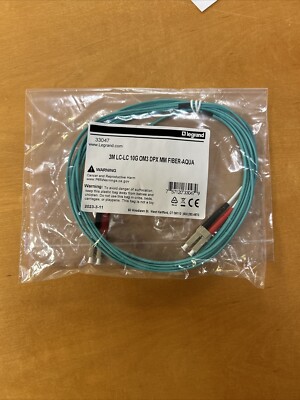 Legrand LC to LC Fiber Optic Cable, 50/125 Fiber Optic Cable, Aqua, 10 ft