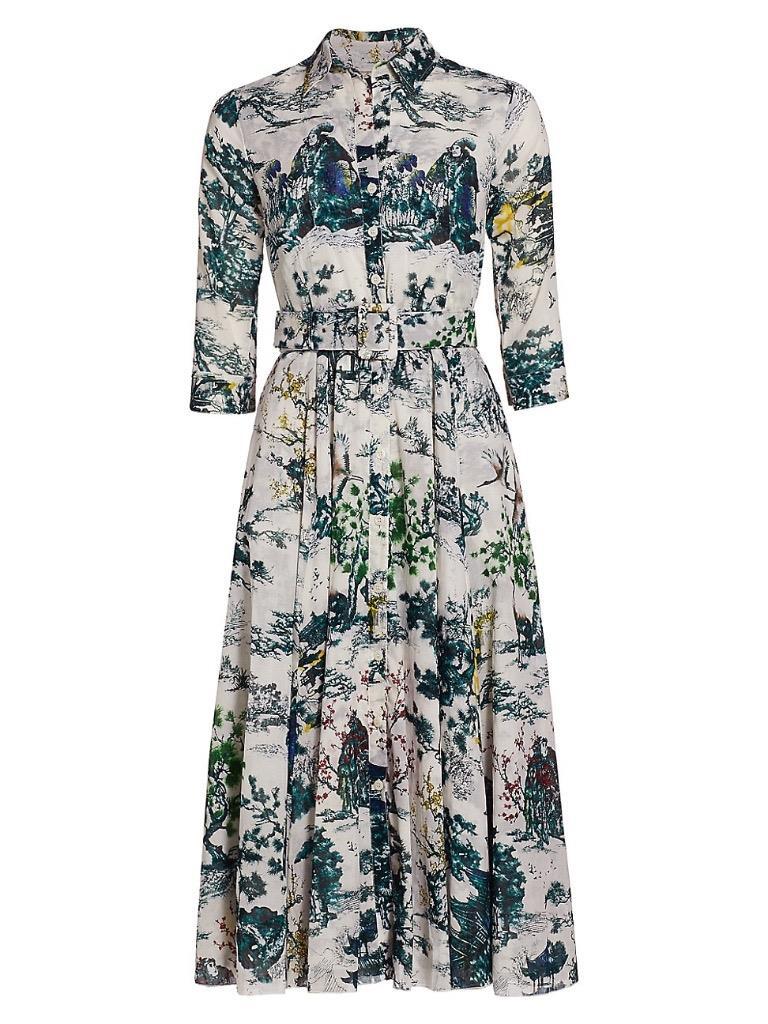NWT Samantha Sung Avenue White Samurai Toile Print Shirt Dress US 9 $940