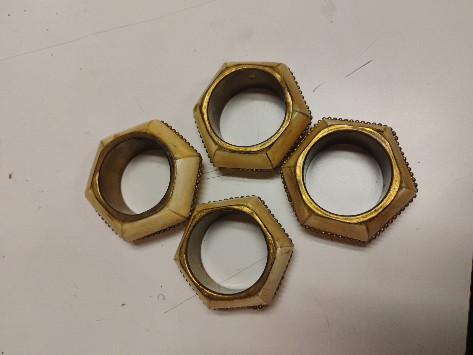 Bone and Brass Napkin Rings Set of 4 Elegant Dining Accessories