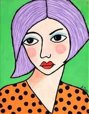 A.Z. Davis 10" X 8" Painting Abstract Modern Pop Street Outsider Brut Art Woman