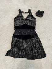 EUC Child Large 12-14 Black Silver Halter Dance Leotard Leo  Scrunchie