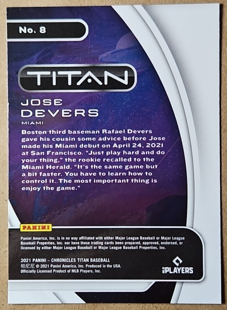 2021 Panini Chronicles Titan Jose Devers Purple Velocity #8 (RC