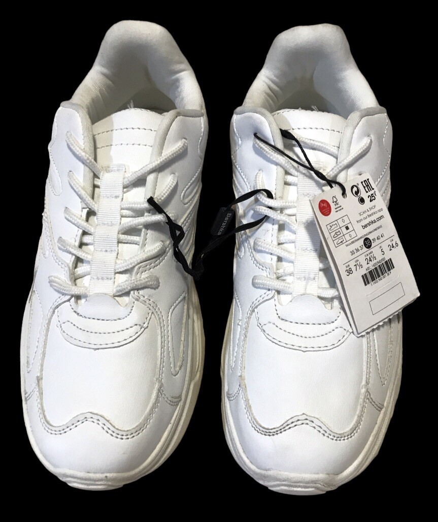 Bershka White PLATFORM Trainers Shoes Sneakers Women's Size