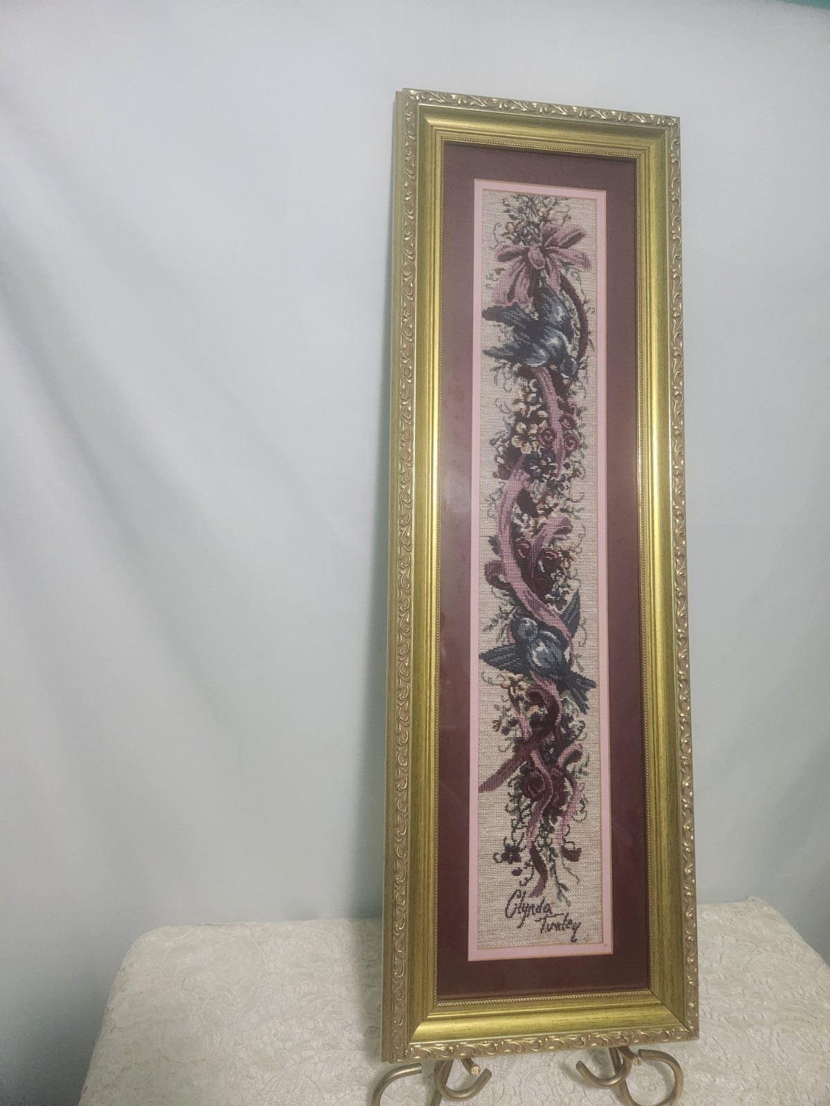 Vintage Glynda Turley Birds & Bows Framed Print Wall Art Decor Picture Rectangle