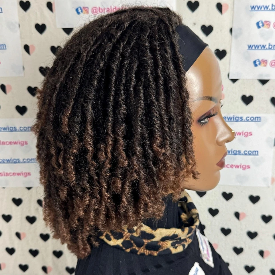 Short Faux Locs Headband Dreadlock Synthetic Afro Twist Braided Wigs Brown Foto 4 de 4