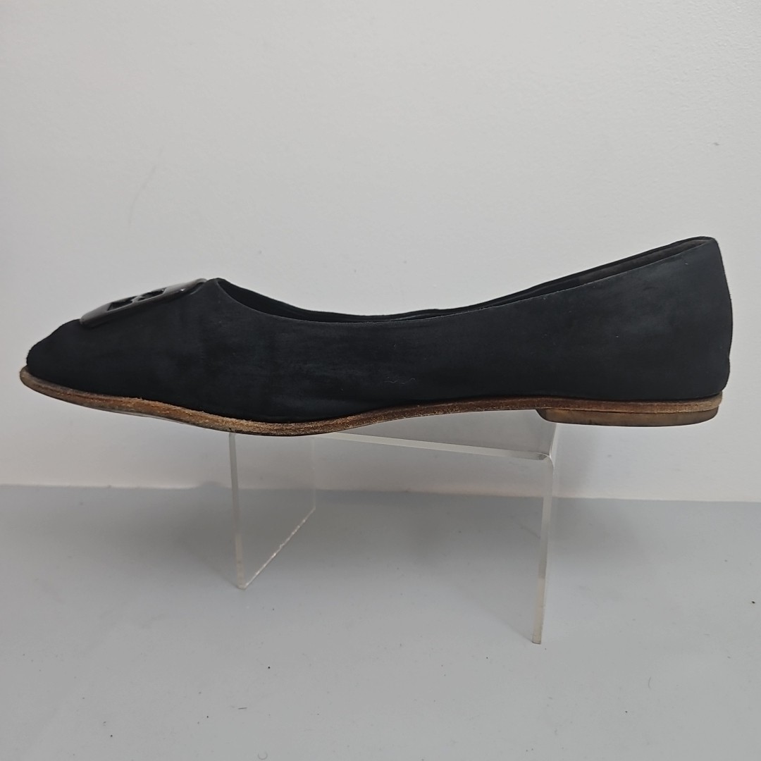 Tory Burch Georgia Ballet Flat Black Leather Suede Square Toe Logo Size 10M thumbnail 10