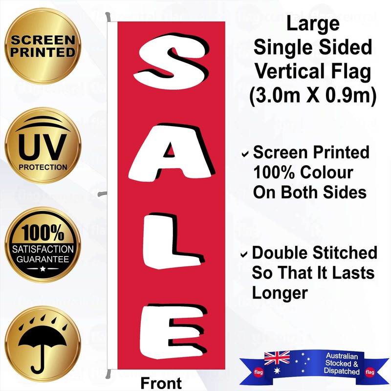 A - SALE Red Vertical 90cm x 300cm Flag - 1