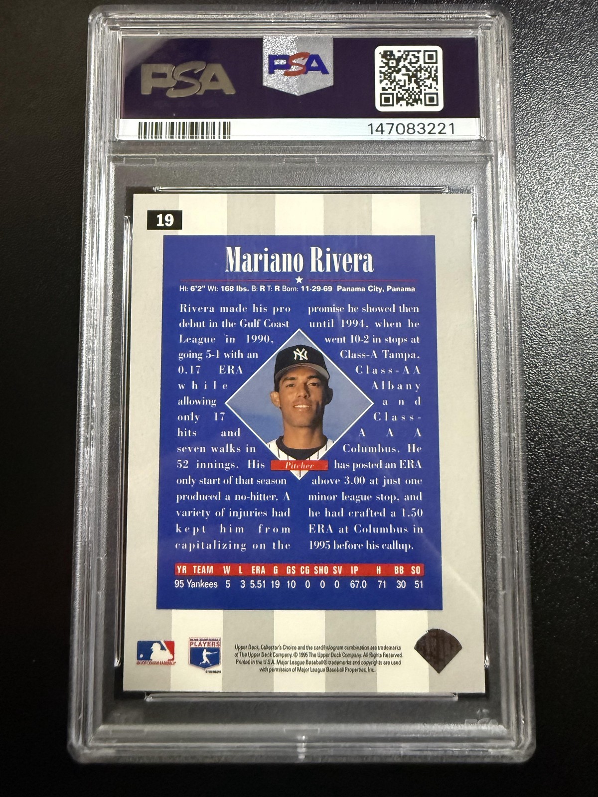 1996 Collector's Choice #19 Mariano Rivera PSA 9 view 2