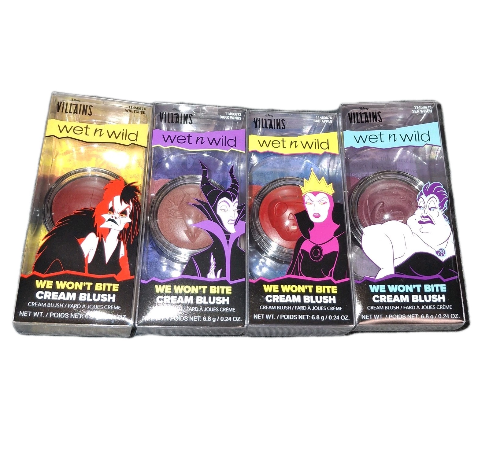 4 Villanos Wet N Wild Disney Rubor Crema Cruella Maléfica Úrsula Reina Malvada