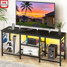 TV Stand W/ LED Lights & Charging Station Open Shelves Gaming Consoles New