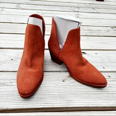 Free People Charm Double V  Women Bootie Size 36 US 6 Leather Suede Burnt Orange