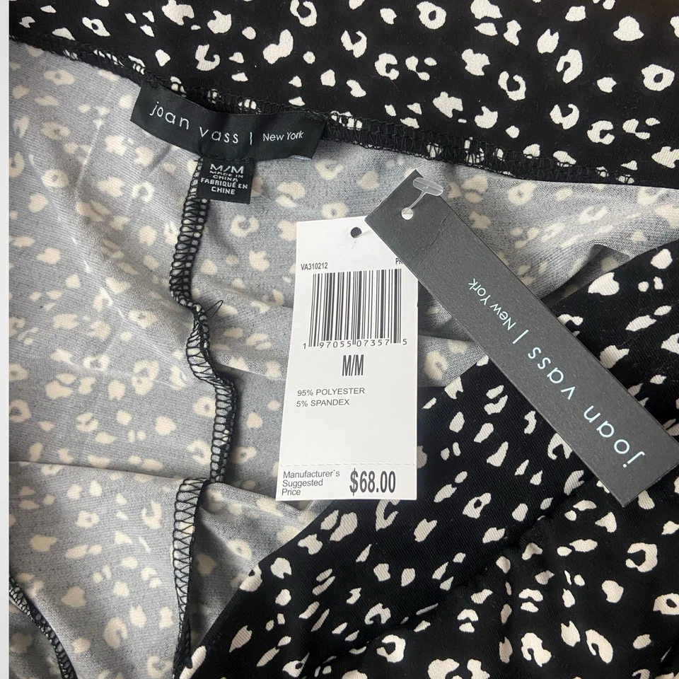 Pantalones de pierna ancha Joan Vass para mujer talla M negros blancos cintura elástica elásticos Foto 4 de 4