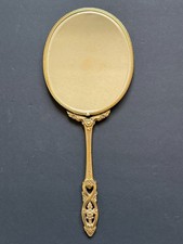Vintage Dual Sided Hand Mirror Ornate Gold Tone Victorian Style 14” Vanity Mirro