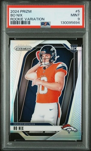 2024 Panini Prizm Bo Nix SILVER Prizm Rookie Variation Card #5 PSA 9