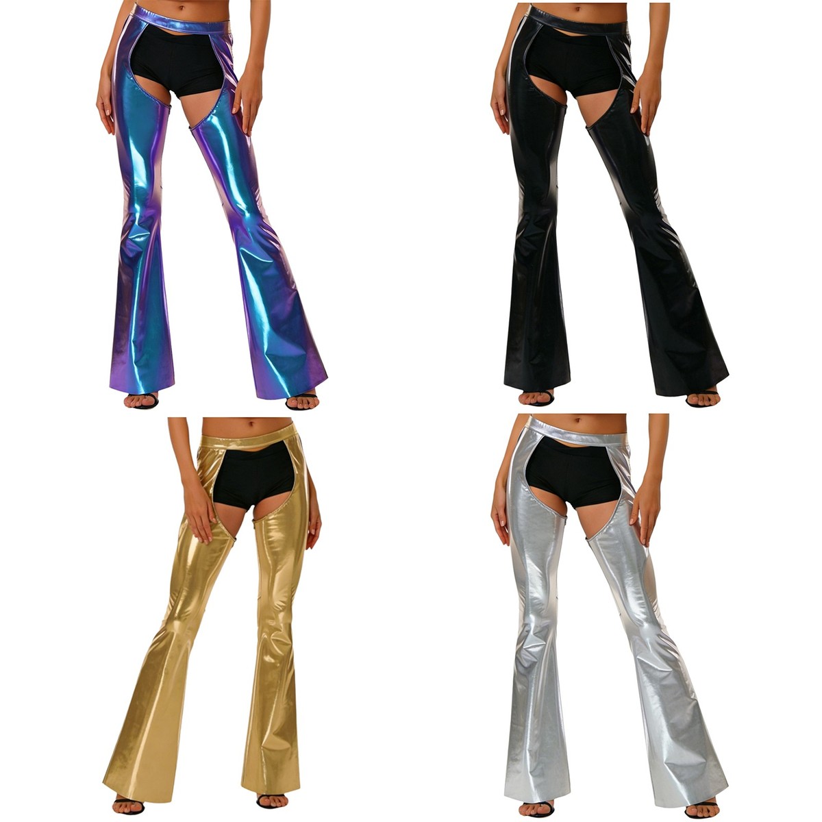 Women Flared Pants Trousers Bell-Bottom Performance Chaps Show