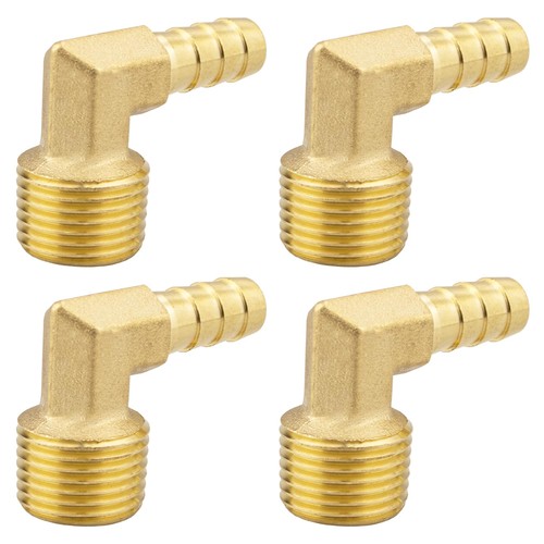 (4-PCS) 90 Degree Brass Pipe Fitting,1/4" Barb x 1/4" NPT Male Adapter,Brass Hos
