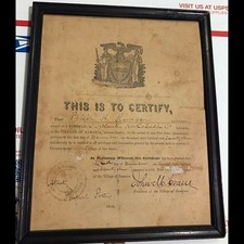 RARE 1873 FIREMAN CERTIFICATE Atlantic Hook & Ladder Co - Jamaica Long Island NY