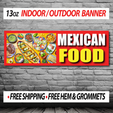 MEXICAN FOOD TACOS AUTHENTIC MEXICO BANNER 13 OZ Indoor/ Outdoor - Hem Grommets