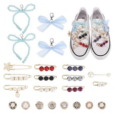 23Pcs Shoe Charm, Blue Faux Pearl Bows Blue Tulle Mesh Bow Clips
