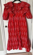 Zara Voluminous Red Cutwork Broderie Ruffle Dress (L)