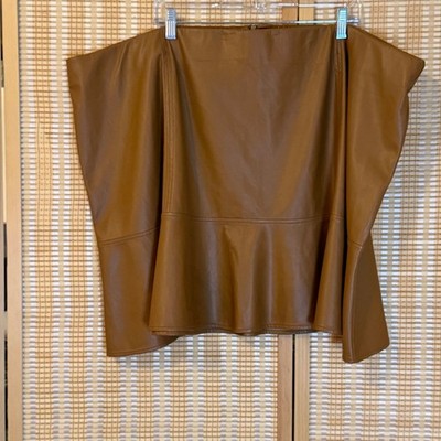 Ava & Viv Brown Faux Leather Peplum Mini Skirt Plus Size 4X Cognac Zip Back Boho