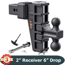 2" Receiver 6" Drop Adjustable Trailer Hitch 25000 lbs Heavy Duty Solid Ball
