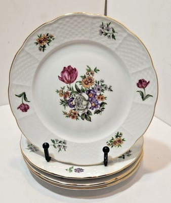 Tk Thun Czechoslovakia 7'' Europa Bouquet Gold Trim Salad Plates Set of 4