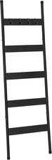 Blanket Ladder Towel Rack W/ Hooks Wall-Leaning Blanket Rack Decorative 5-Tier