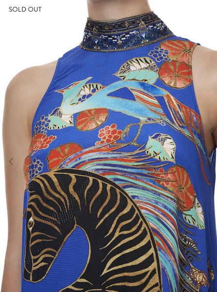Camilla Tree Of Life Silk Halter Neck Maxi Dress XS Blue Crystal Embellished