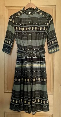 PALAVA (like TOAST, Plumo) 50s style retro geo print shirt dress + belt 8