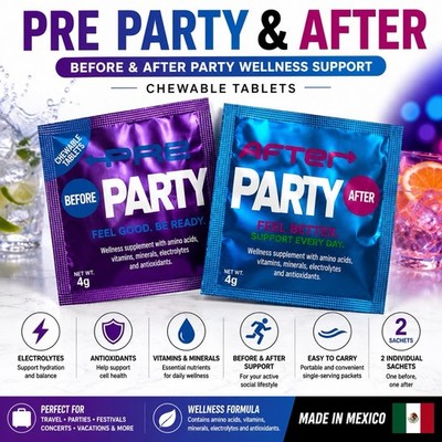 Before & After Party Wellness Support 2 Chewable Tablets Energy Recovery  4g ea