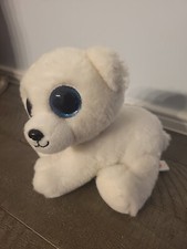 TY Polar Bear Cub ARI Beanie Babies Baby VelveTy White Blue Glitter Eyes 6"